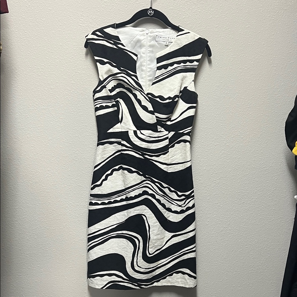 Trina Turk Black and White Wave Mini Dress